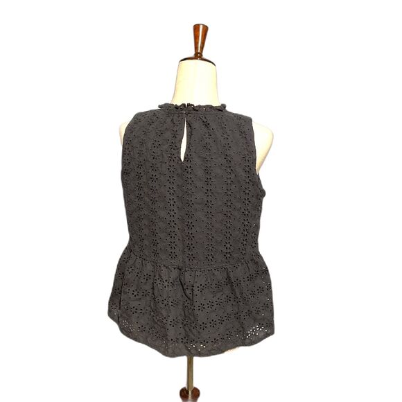 LOFT Gray Eyelet Peplum Top | Medium Cotton Sleeveless - Picture 8 of 9